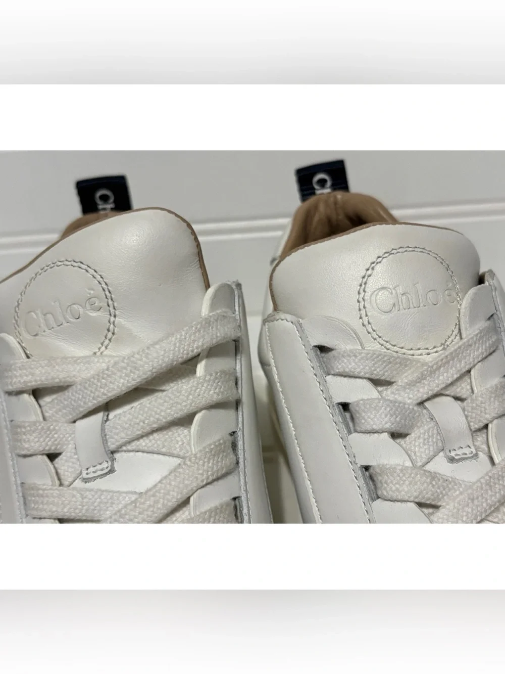 CHLOE Lauren White Leather Scallop Sneakers Shoes Womens Size 37 US Size 7